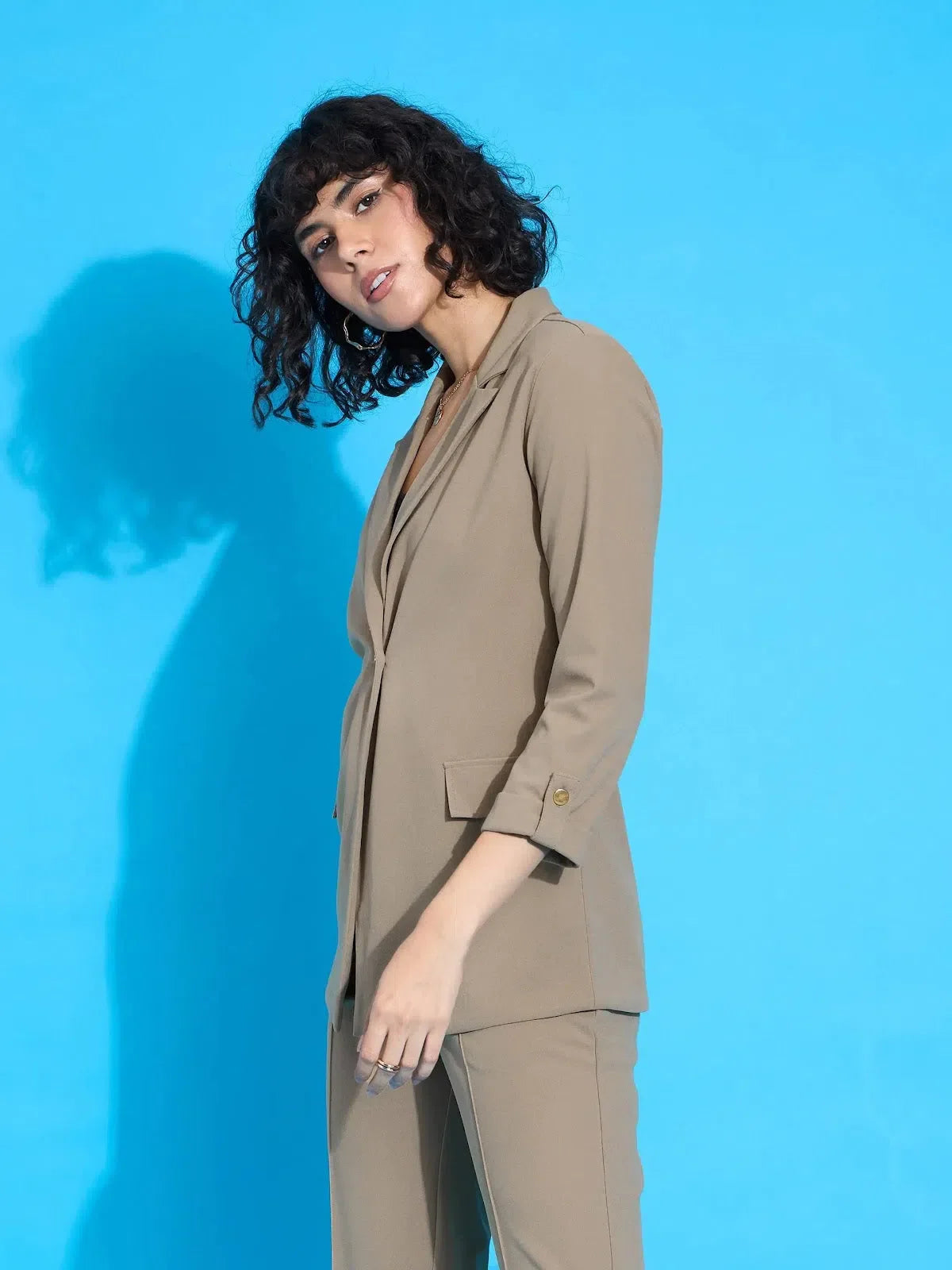 Beige Button Blazer | Stylish Women's Western Clothing