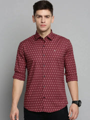 Men Red Printed Casual Shirt-CARLOSPRINT-3232-Maroon