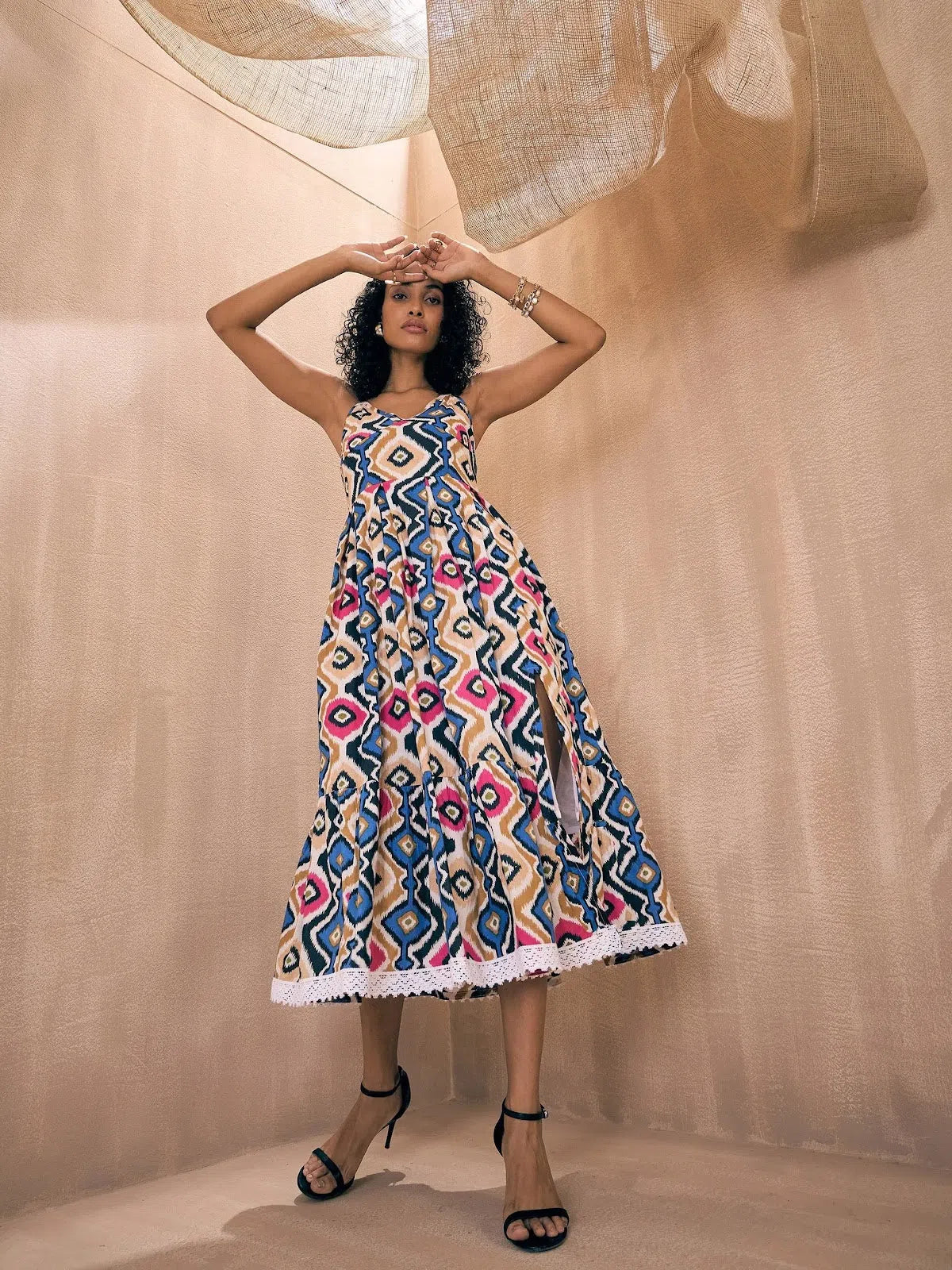 indian midi dress Indian Cotton Block Print Kyra Midi Summer Maxi Boho Maternity Dress for Women