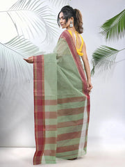 Pistachio Green Pure Cotton Tant Saree With Woven Designs-MA51TT43430110