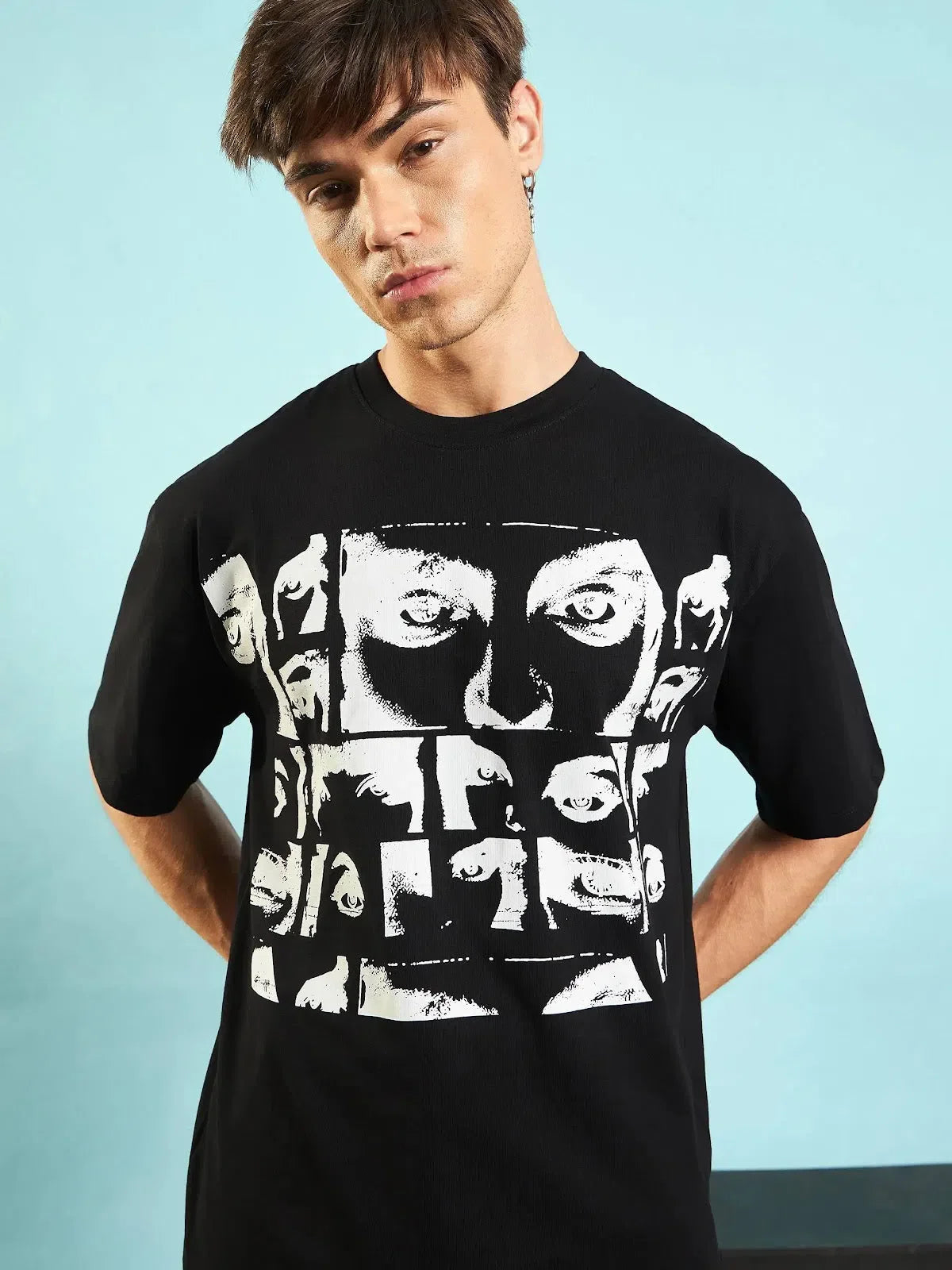 Black Retro Photo Print Oversized Men's T-Shirt | Cotton Tee