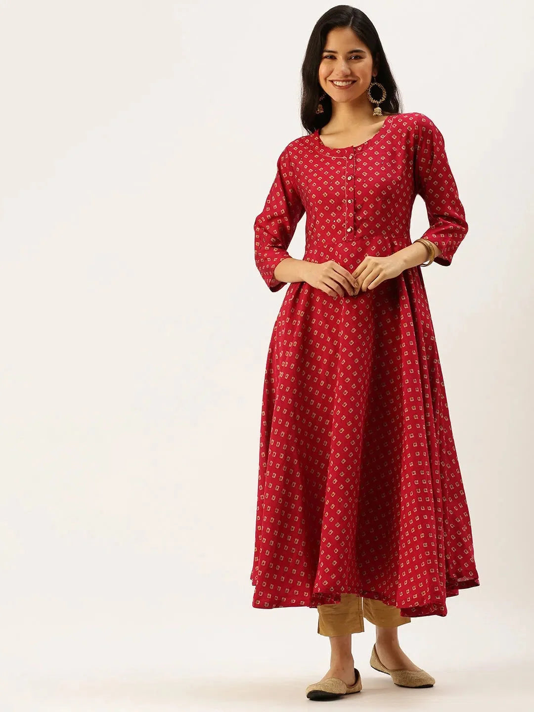 Pink Printed Cotton A-Line Kurtas for Women | Indian Kurtis