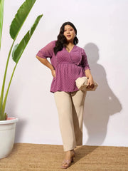 Women Purple Dobby Yoke Top