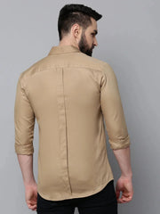Men Khaki Solid Casual Shirt-ELECTRAPLAIN-4521-Khaki