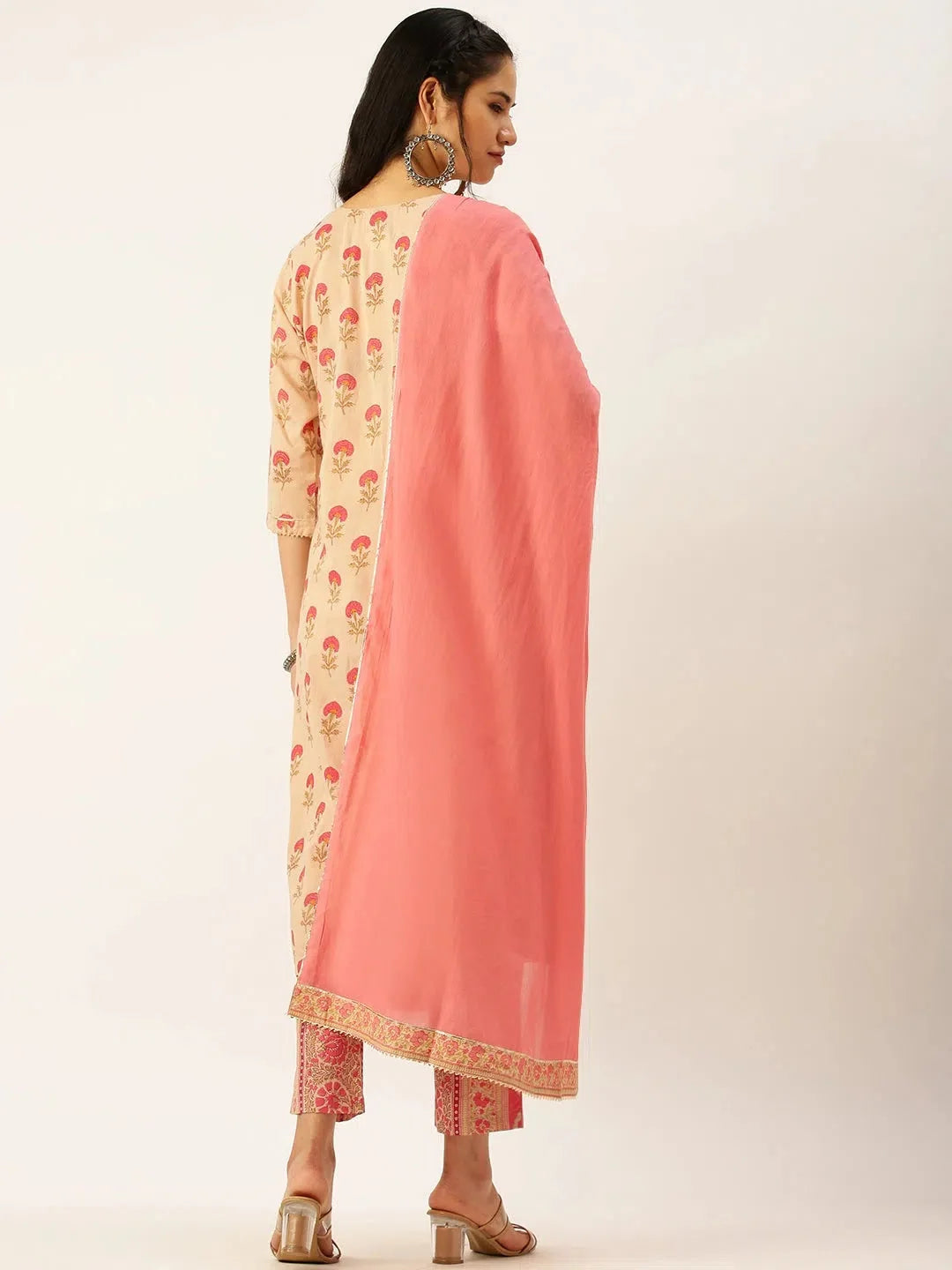 Peach Printed Women's Kurta Sets | Indian Kurta Sets