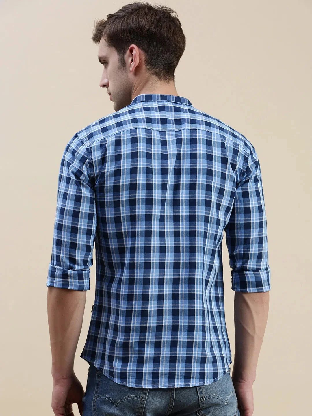 Blue Checked Mens Shirt | DesiQlo Cotton Casual Shirts