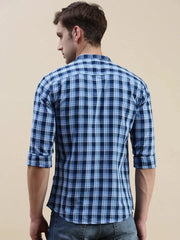 Men Blue Checked Casual Shirt-LAVINIA-1104-Blue