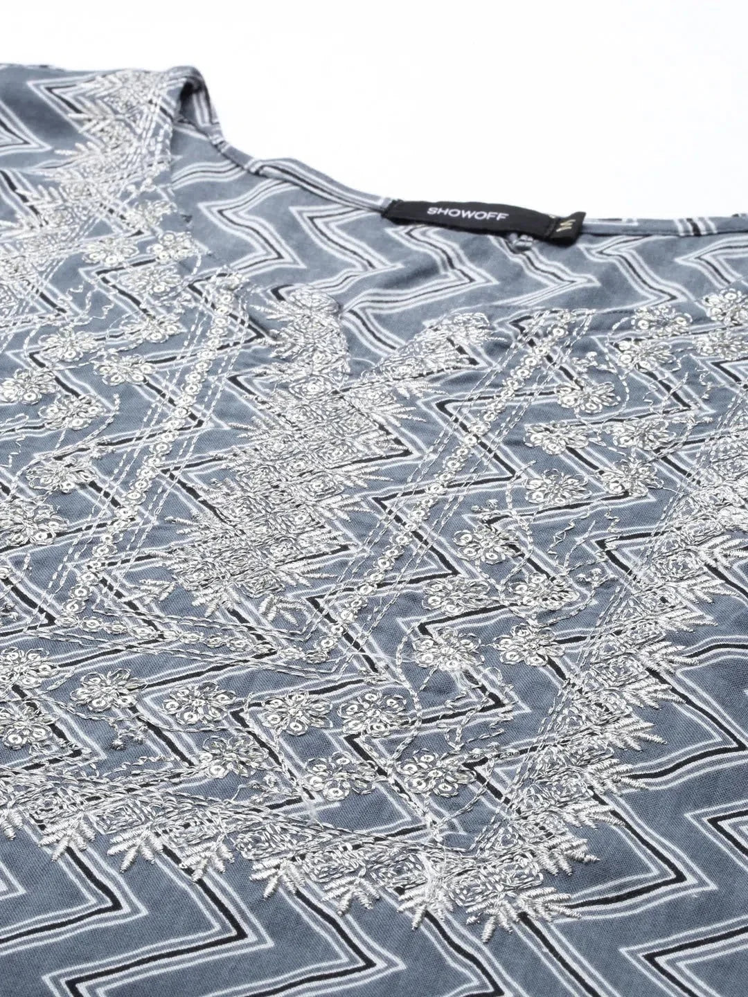 Grey Printed Kurta: Cotton Indian Kurta Ladies| DesiQlo