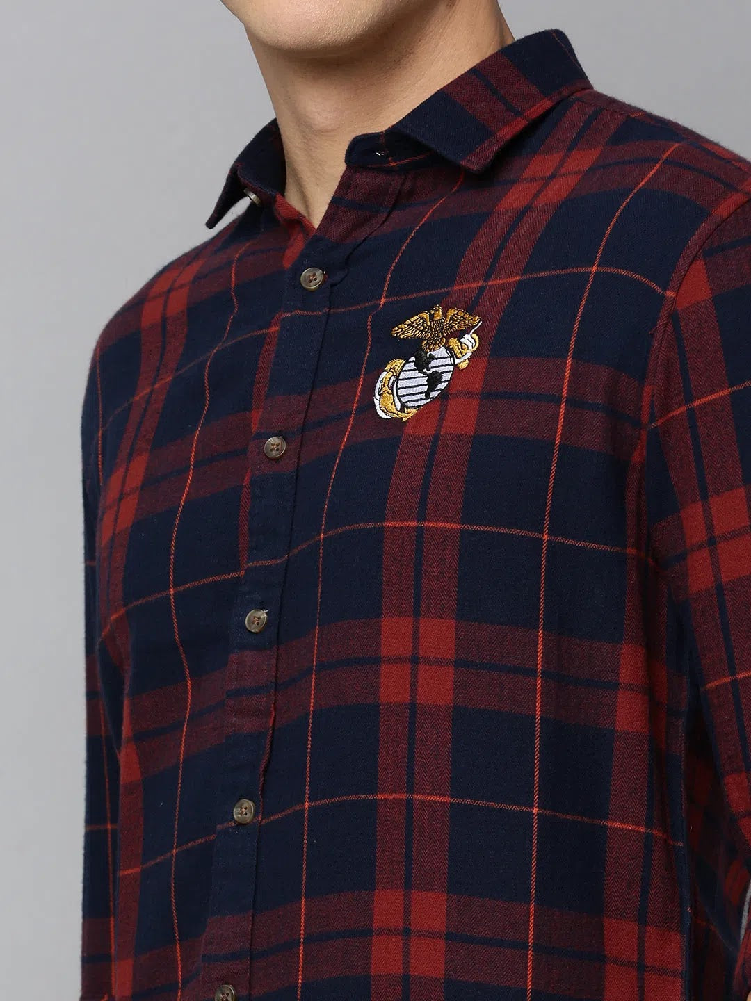 Men's Navy Checkered Cotton Shirt - Casual Mens Shirt