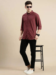 Men Maroon Checked Casual Shirt-GROVER-1120-Maroon