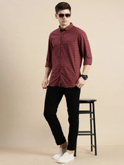 Men Maroon Checked Casual Shirt-GROVER-1120-Maroon