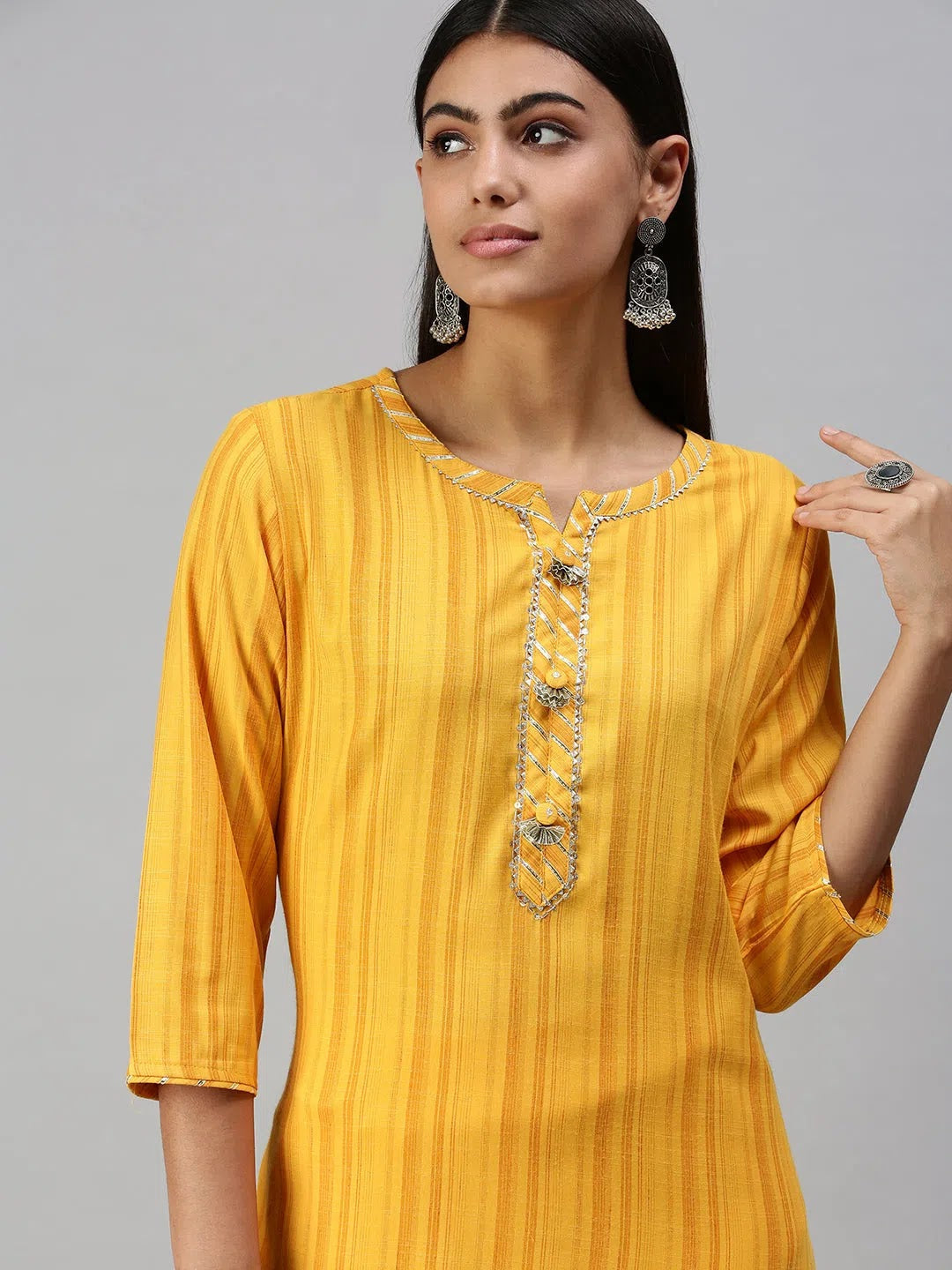Yellow Striped Cotton Kurta for Women - Indian Kurta Online