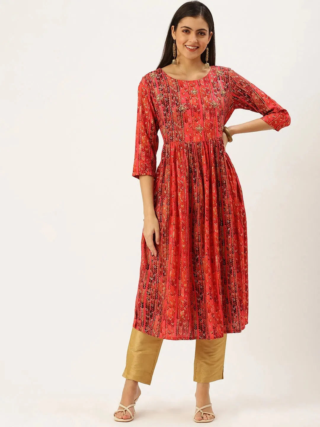 Women's Pink Printed Cotton Kurta | Indian Kurtis Online