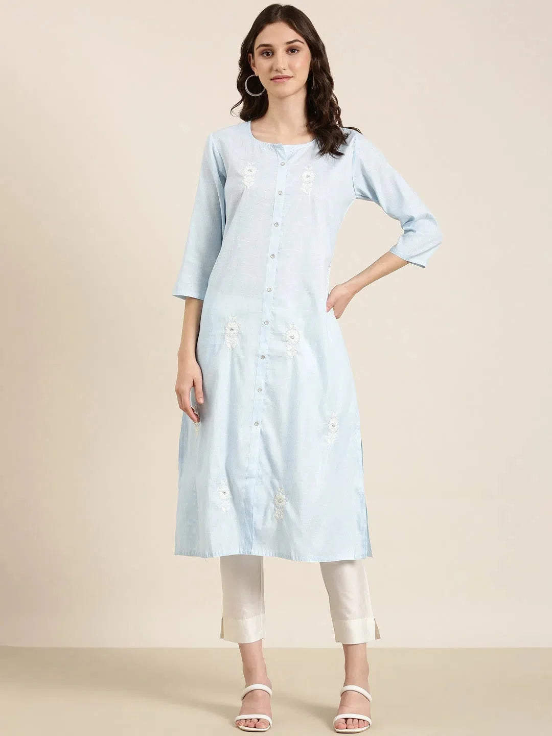 Blue Striped Indian Kurta for Women | Cotton Kurta Design