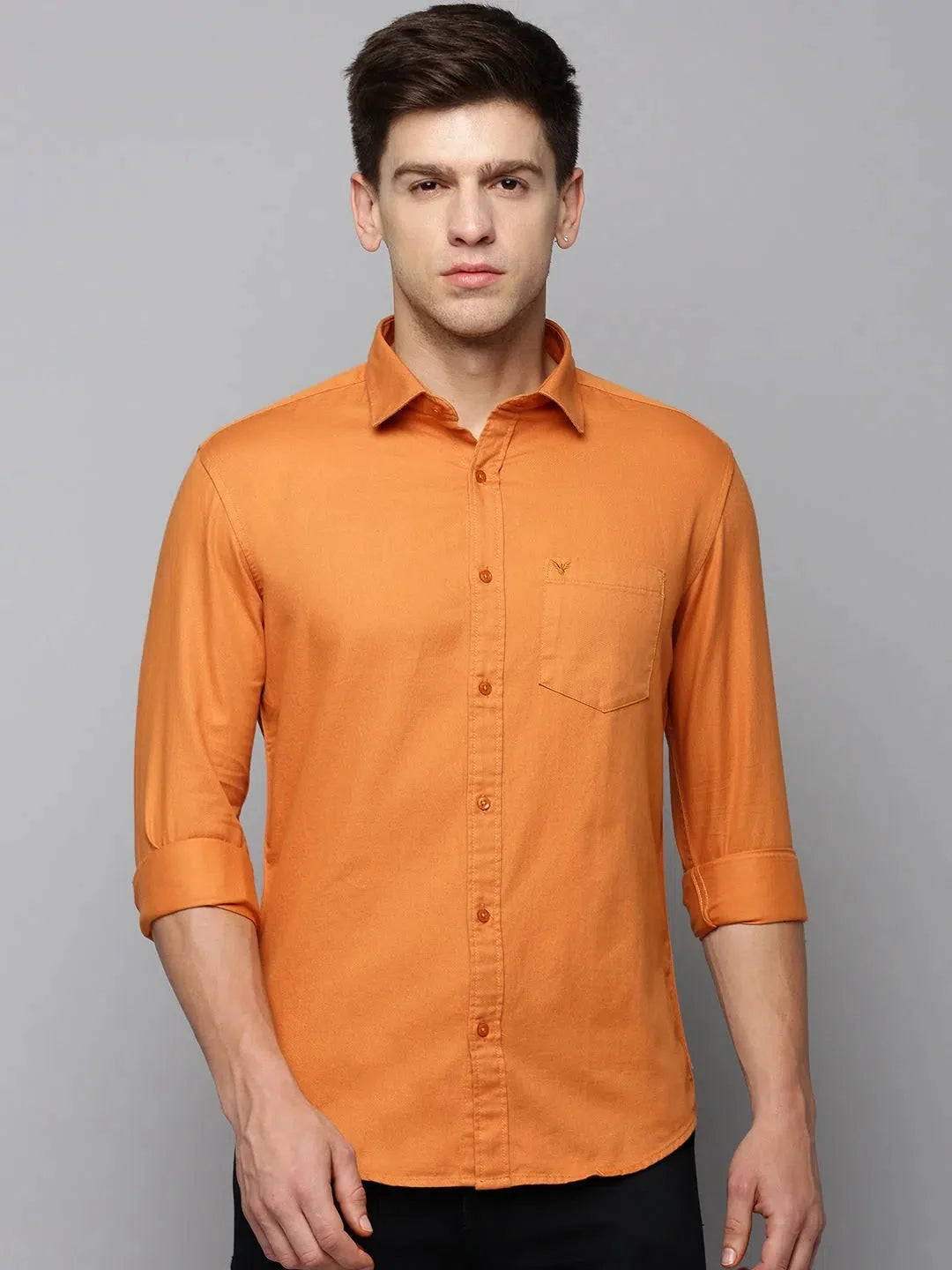 Men's Orange Solid Cotton Shirt | Casual Mens Shirt DesiQlo