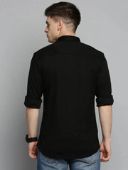 Men Black Solid Casual Shirt-CARLOKNITS-3222-Black