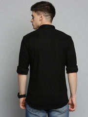 Men Black Solid Casual Shirt-CARLOKNITS-3222-Black