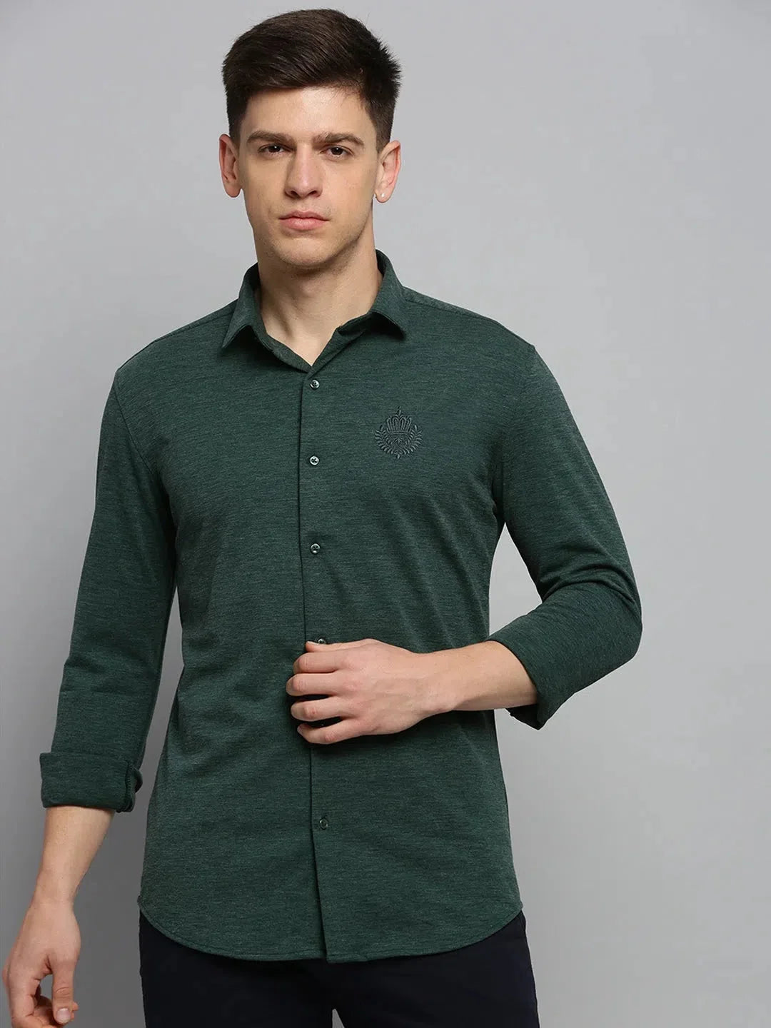 Green Solid Mens Shirt - Cotton Casual Shirts | DesiQlo