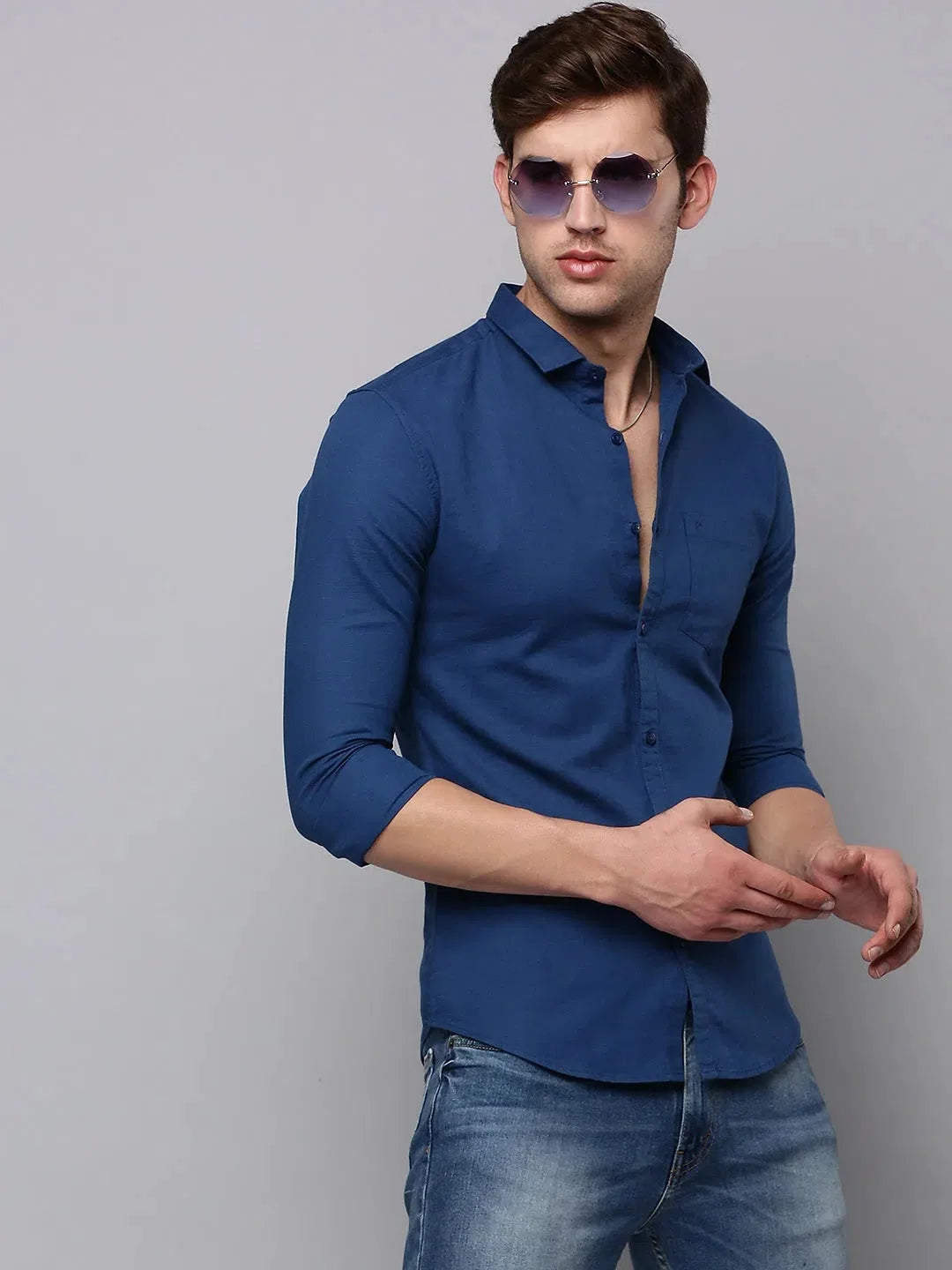 Teal Cotton Mens Shirt - Solid Casual Linen Shirt | DesiQlo
