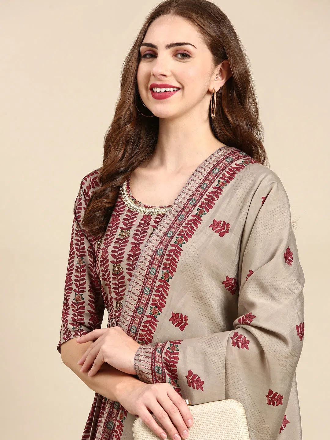 Women's Maroon Printed Kurta Set | Indian Kurta Sets