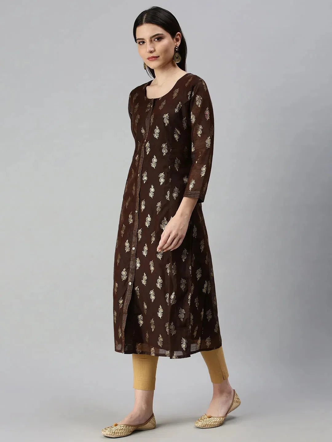 Brown Printed Cotton Kurta | Women's Daily Wear Indian Kurtis