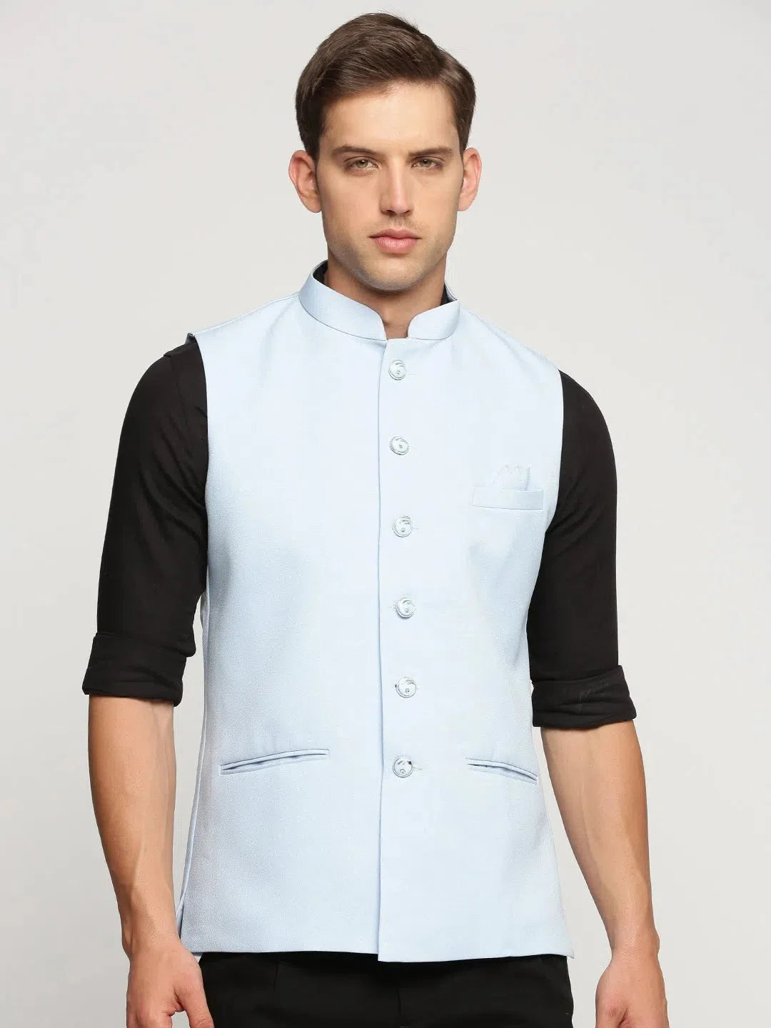 Turquoise Nehru Jacket - Men's Cotton Kurta Pajama Set Alterna...