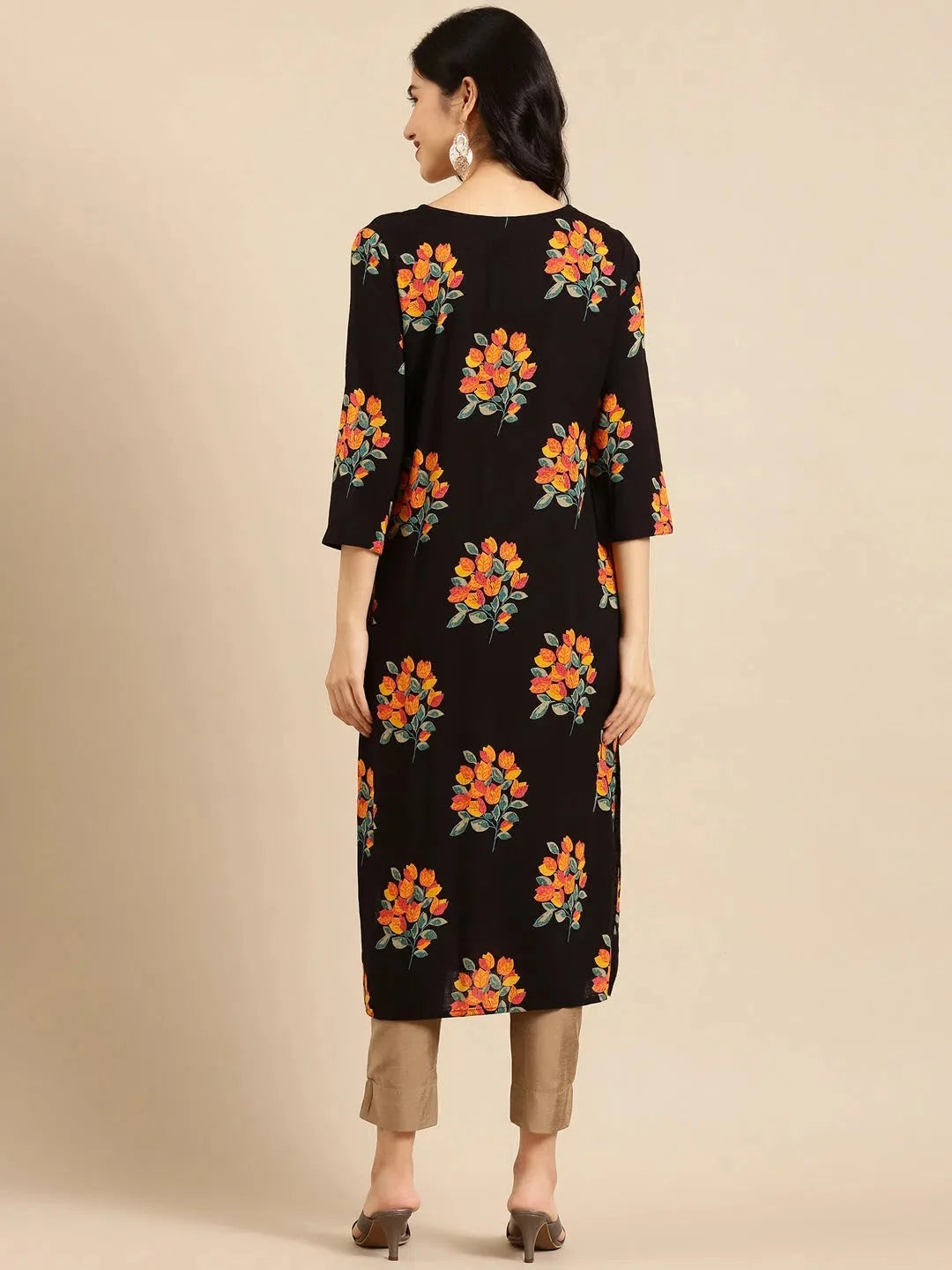 Stylish Black Printed Viscose Indian Kurta for Ladies