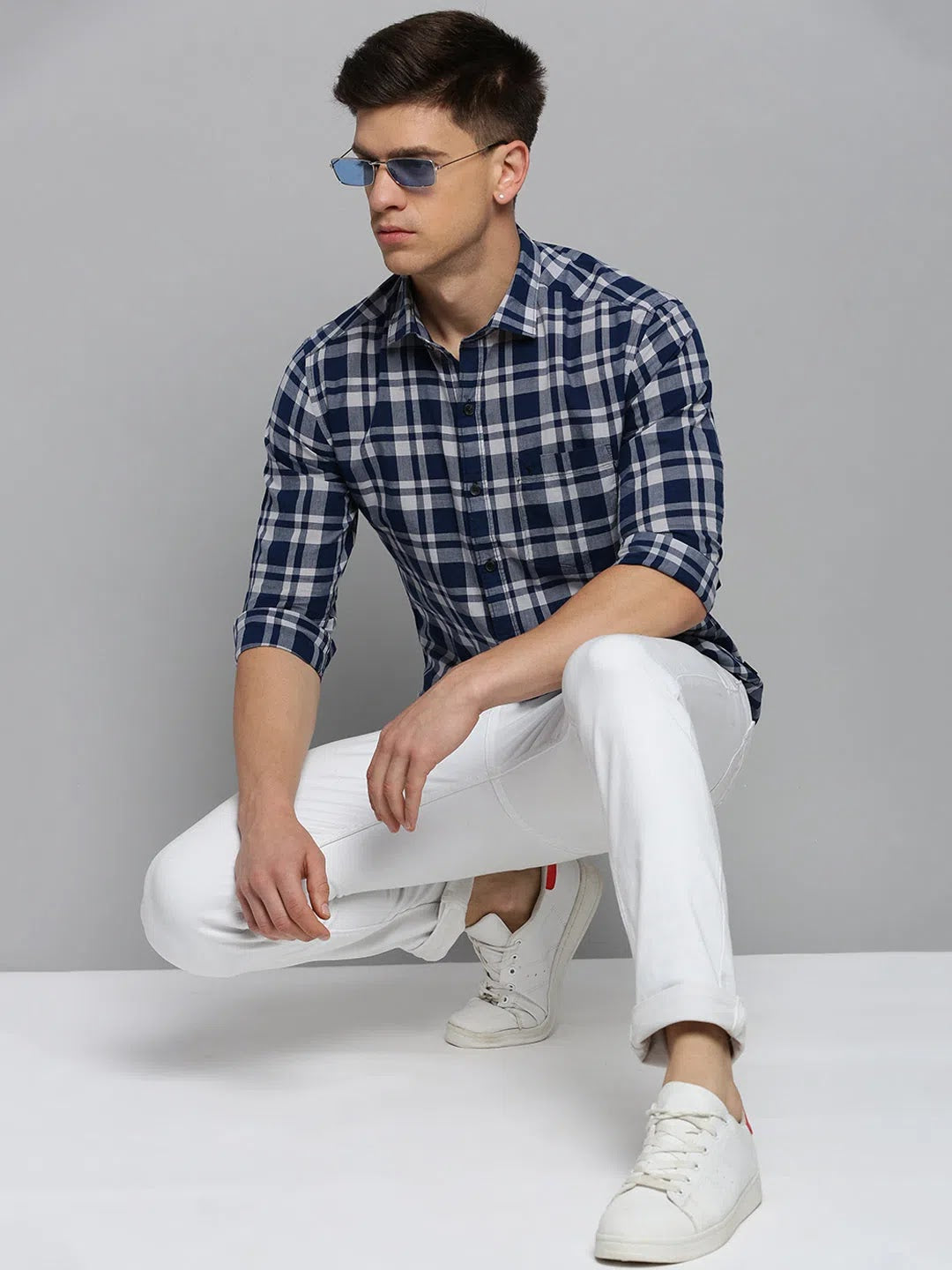 Blue Checked Cotton Mens Shirt | Casual Style