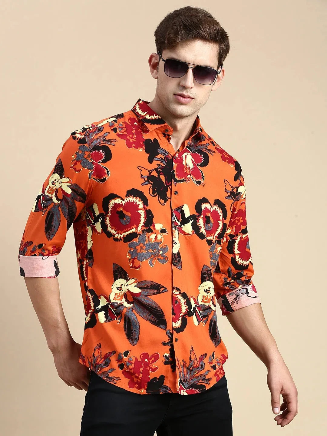 Men's Rust Printed Cotton Shirt | Casual Mens Shirt