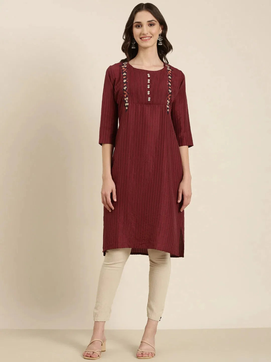 Magenta Striped Indian Kurta for Women - DesiQlo Cotton Kurtis