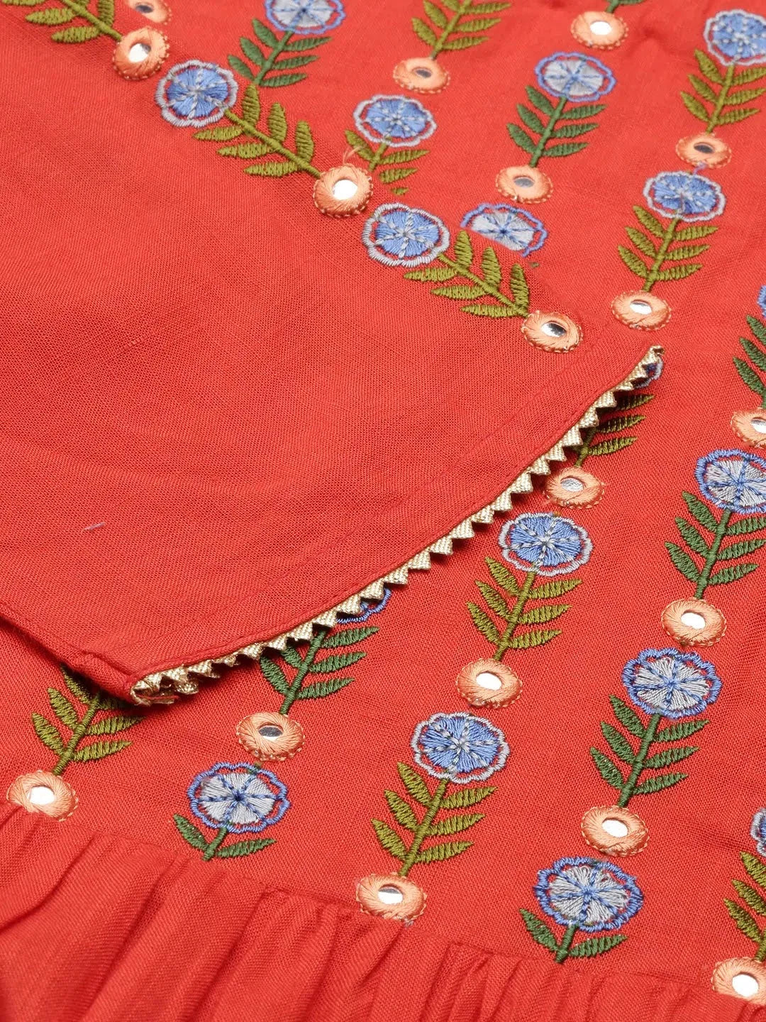 Orange Embellished Cotton Anarkali Kurta | Women's Anarkali Kurti