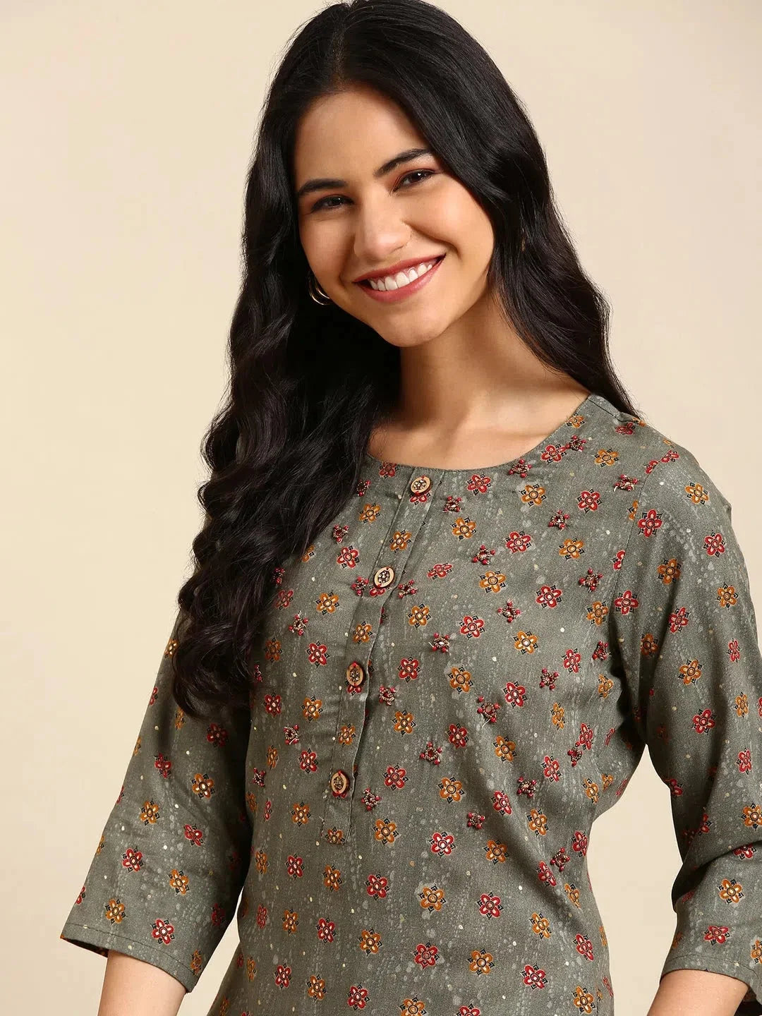 Grey Printed Cotton Kurta | Women's Indian Kurta Style