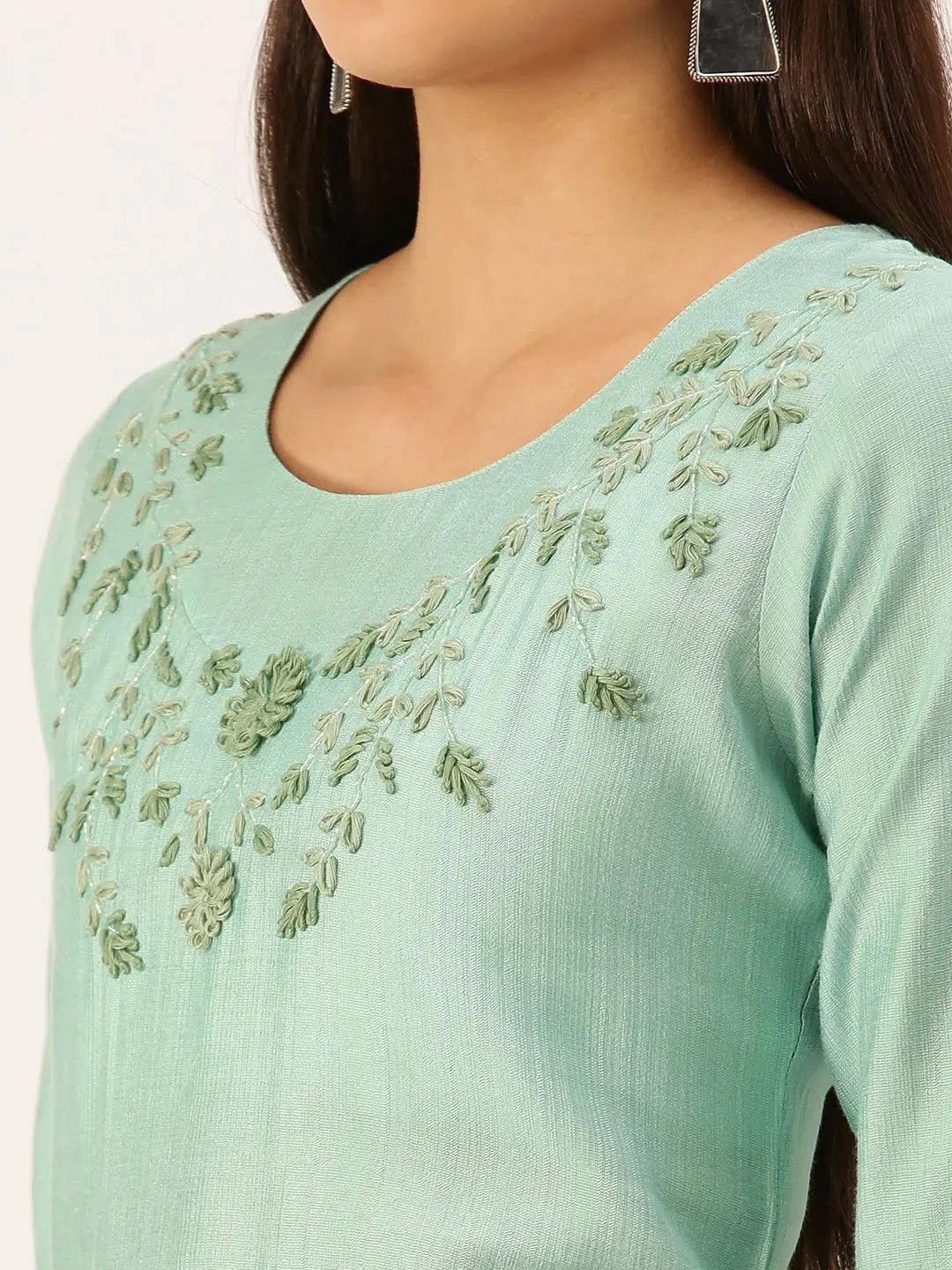 Green Embroidered Indian Kurta for Women - DesiQlo Kurtas