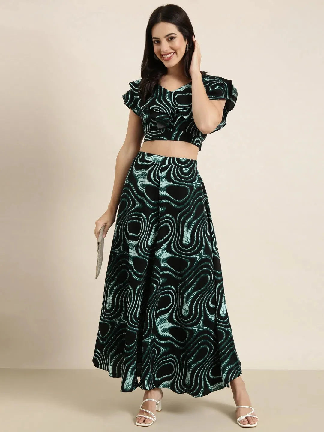 Black Printed Top & Palazzo Set for Women | DesiQlo Fashion