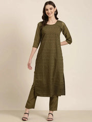 Women Olive Textured Kurta SetKC-1215-Olive