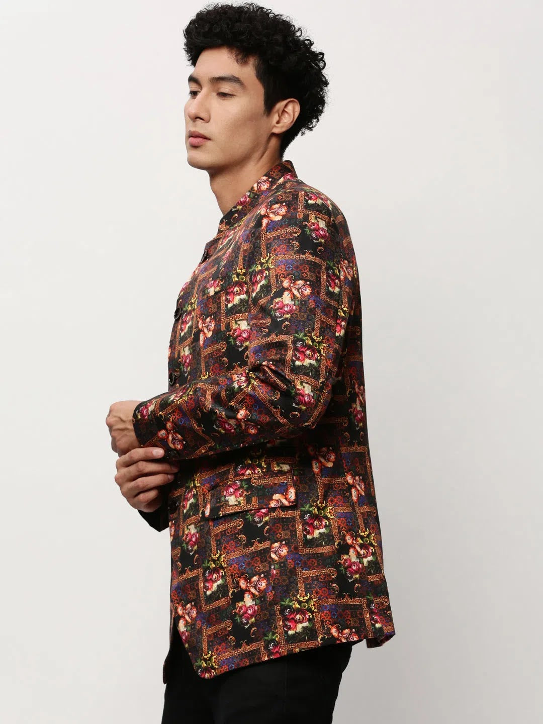 Black Print Blazer - Men's Indian Nehru Jackets Alternative