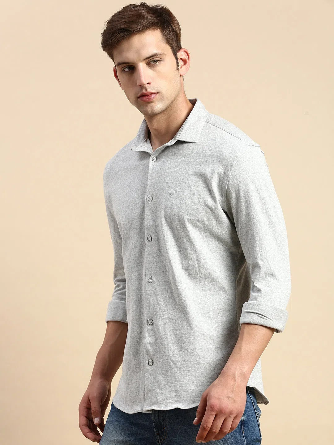Men's Grey Solid Cotton Shirt | Casual Mens Shirt