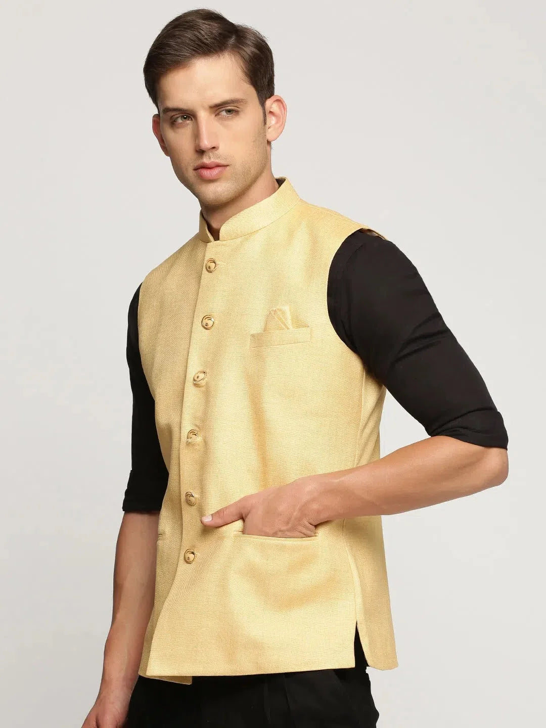 Yellow Nehru Jacket - Mens Kurta Pajama Set | Showoff
