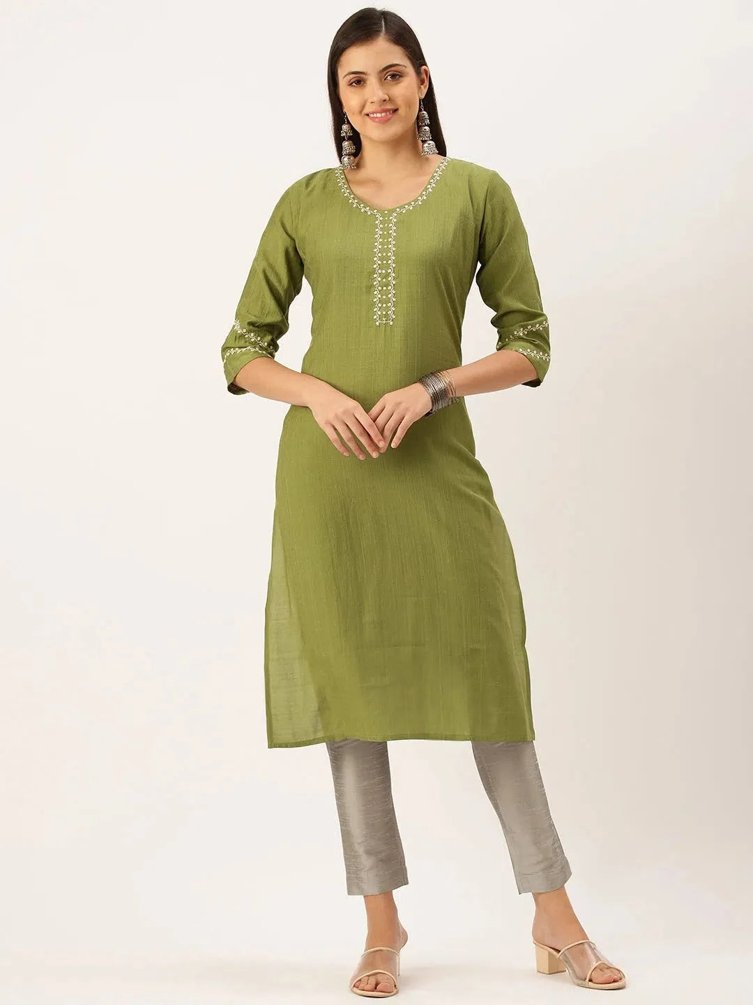 Green Embroidered Cotton Indian Kurti - Stylish Kurtas