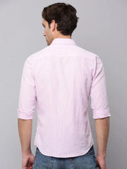 Men Pink Striped Casual Shirt-CASINOSTIPELINEN-3467-Pink