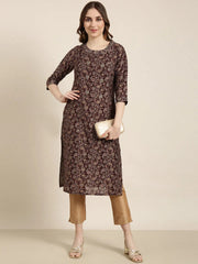 Women Straight Brown Floral Kurta-HO-1475-Brown