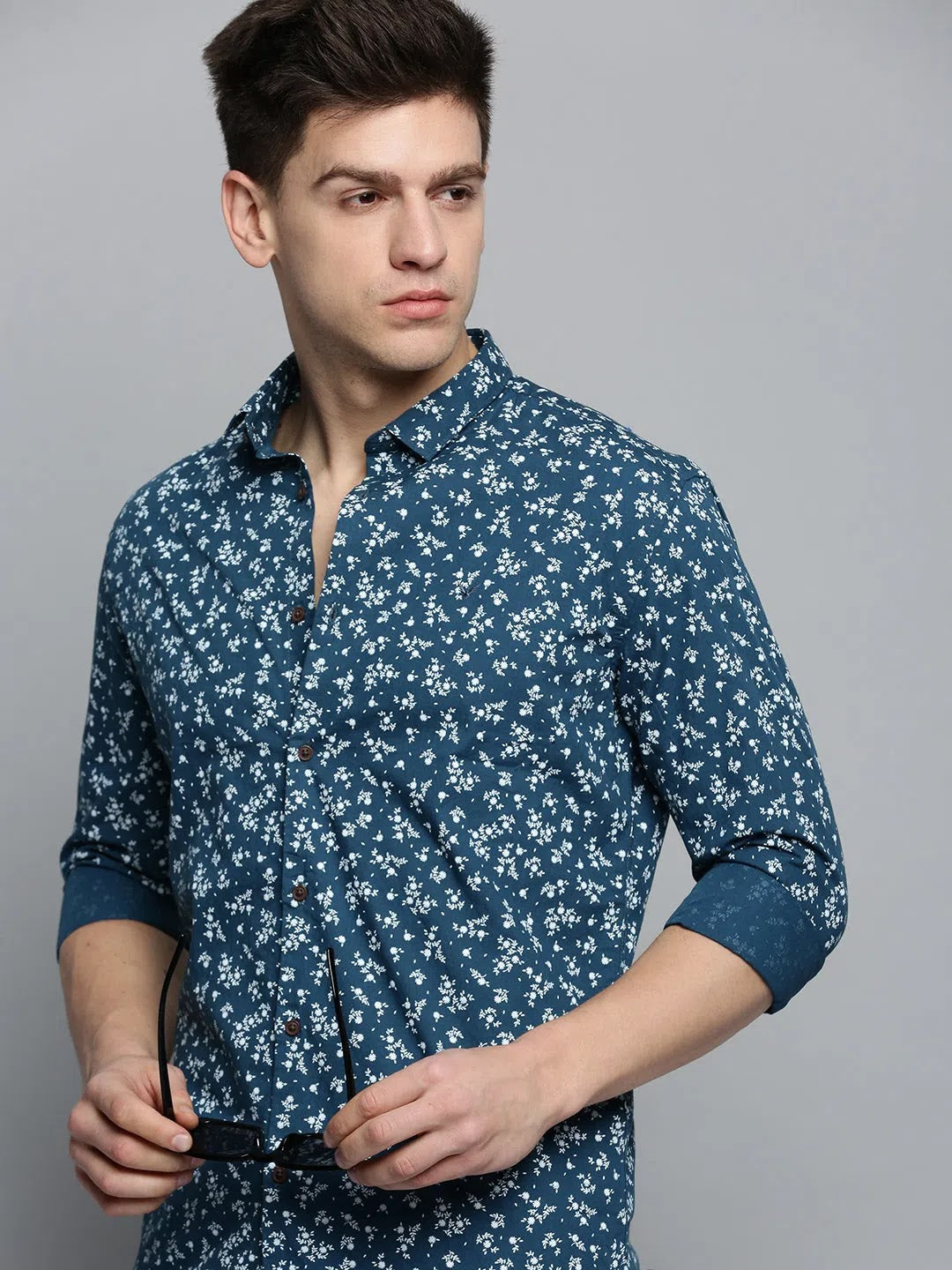 Men Blue Printed Casual Shirt-ZEETAPRINT-1844-Teal