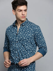 Men Blue Printed Casual Shirt-ZEETAPRINT-1844-Teal