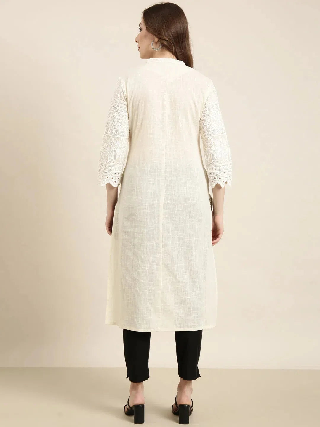 Cream Embellished Cotton Kurta | Elegant Indian Kurta Ladies
