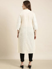 Women Straight Cream Embellished Kurta-UB-1262-Cream