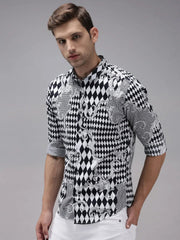 Men Black Printed Casual Shirt-SPARCKPRINT-1531-Black