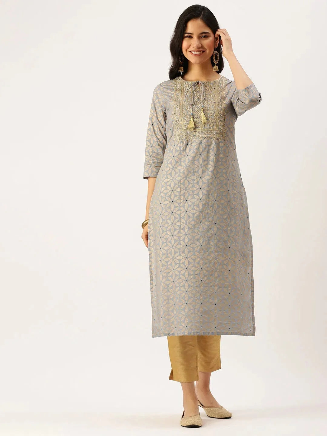 Blue Printed Straight Kurta for Women | Indian Kurta Online