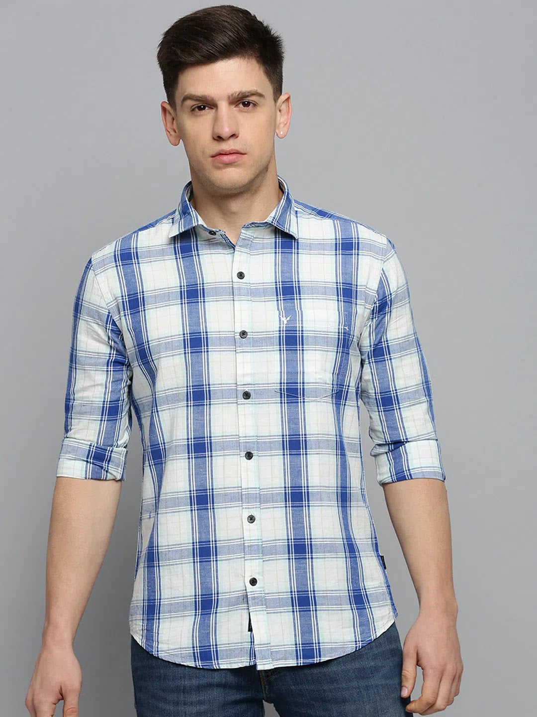 Wholesale Men White Checked Casual Shirt