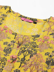 Women's Yellow Embellished Anarkali Kurta-AT-A027-LG-Yellow