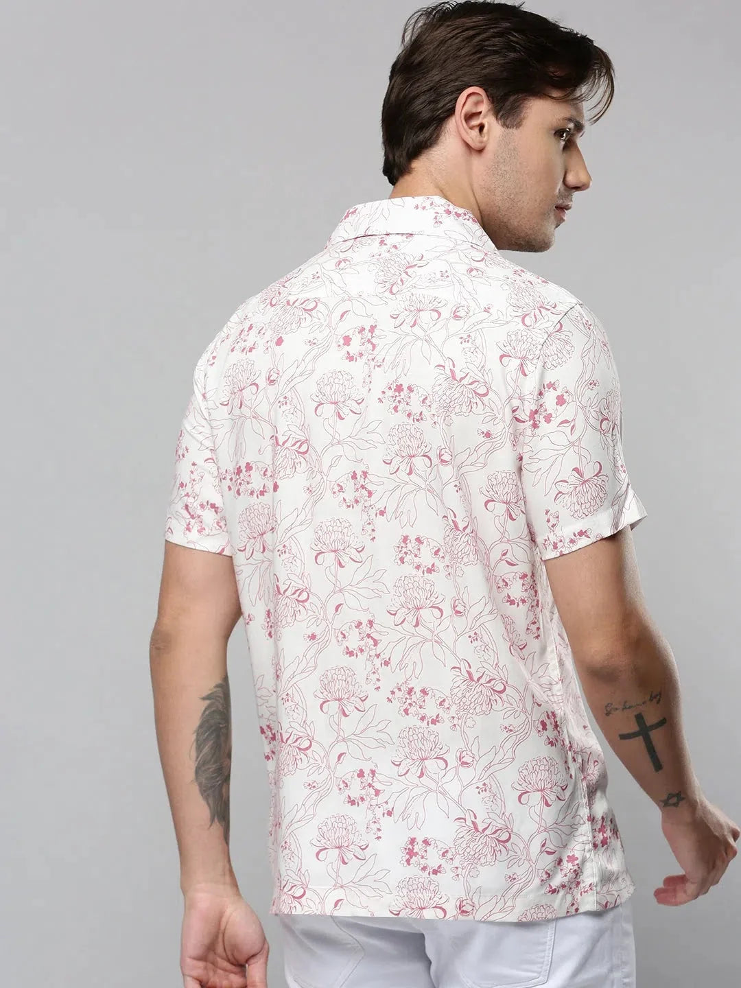 White Printed Mens Shirt - Viscose Beach Shirts